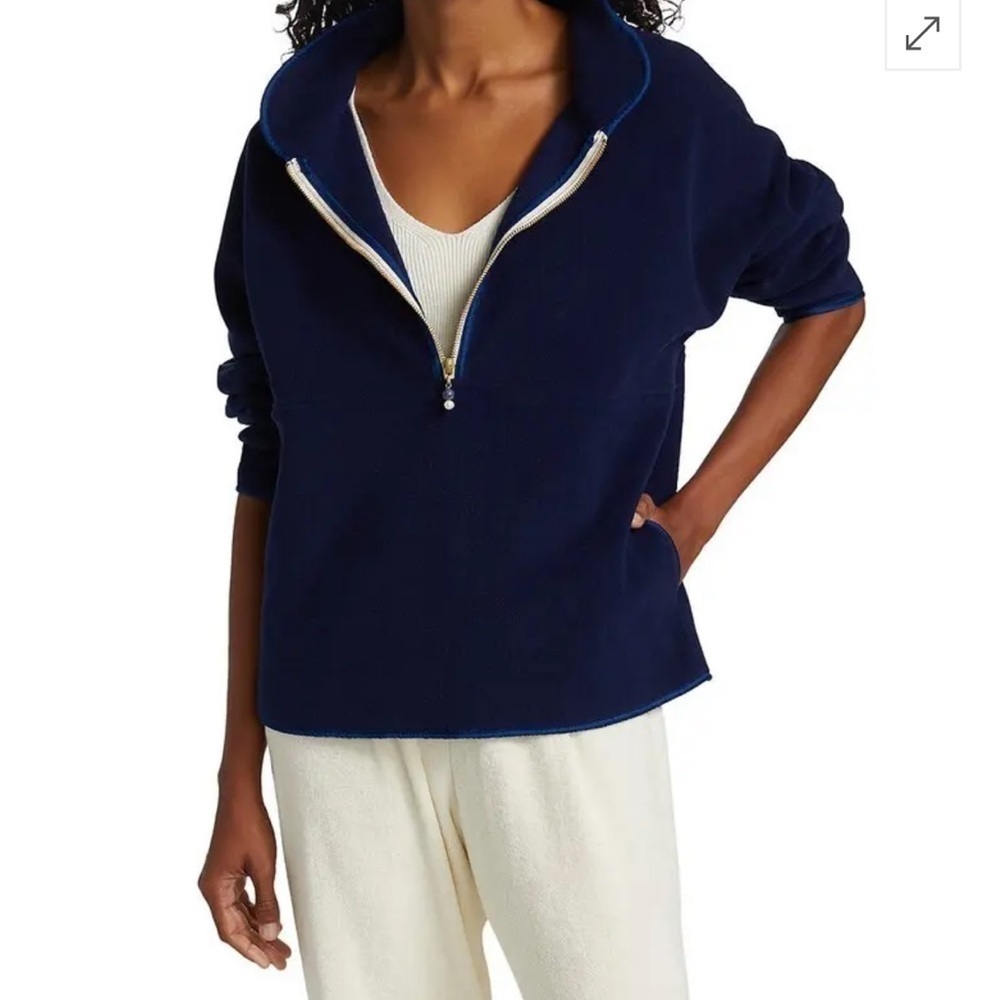 DONNI Polar Fleece 1/2 Zip Sweatshirt in Navy Blue Size Small